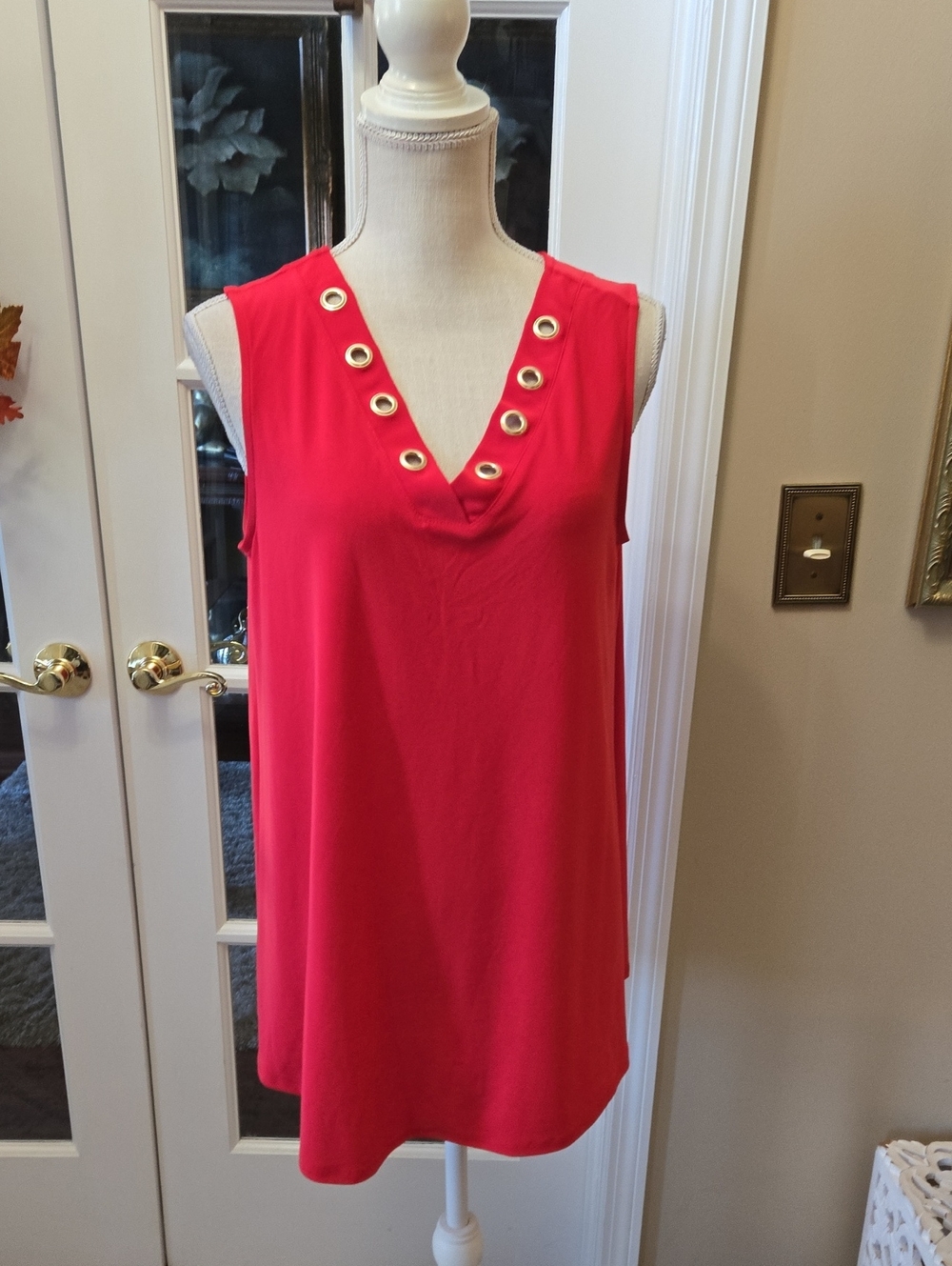 new directions Bright Red V-Neck Grommet Sleeveless Tunic